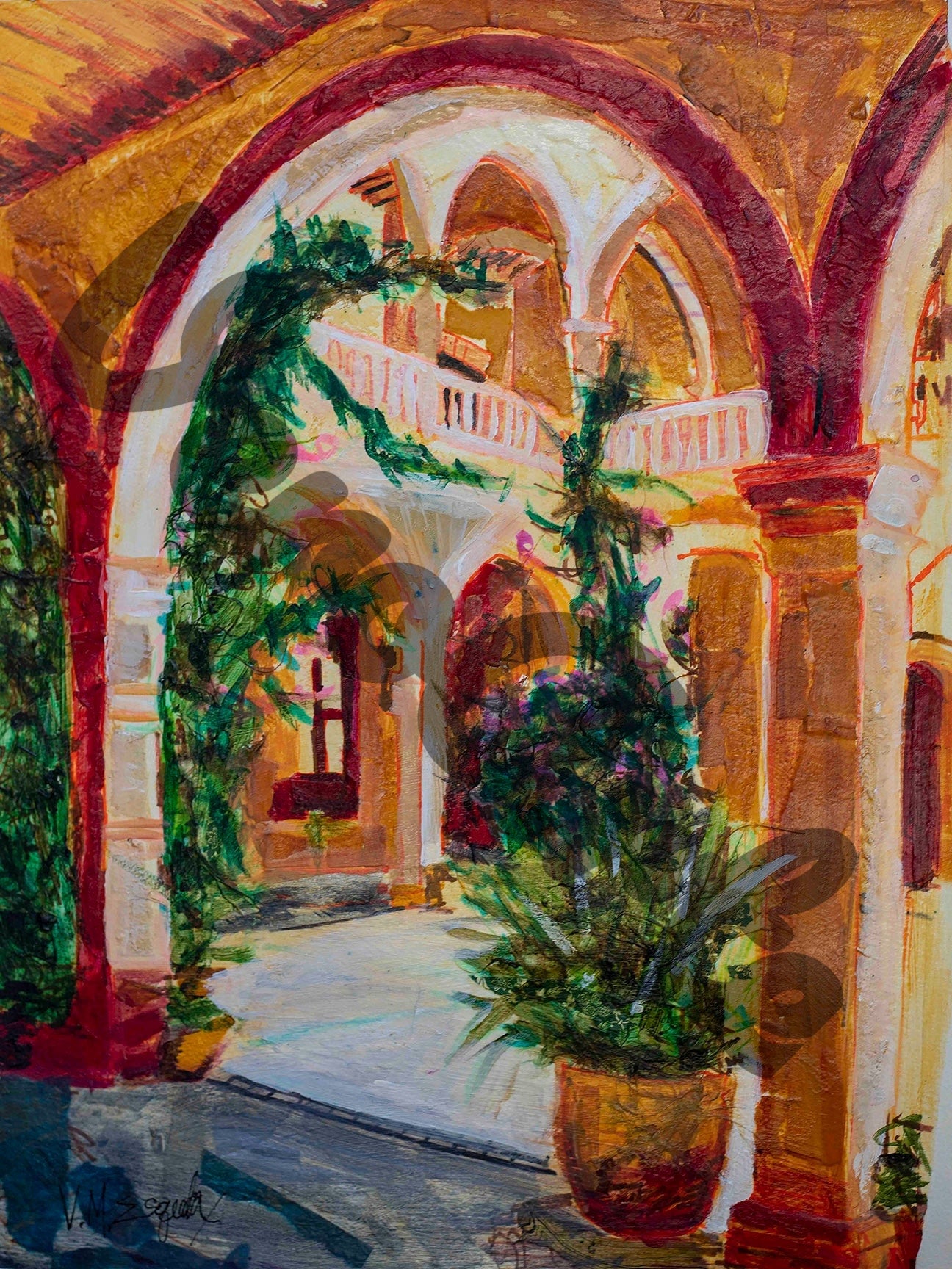 Tuscan Courtyard 18" x 24" original