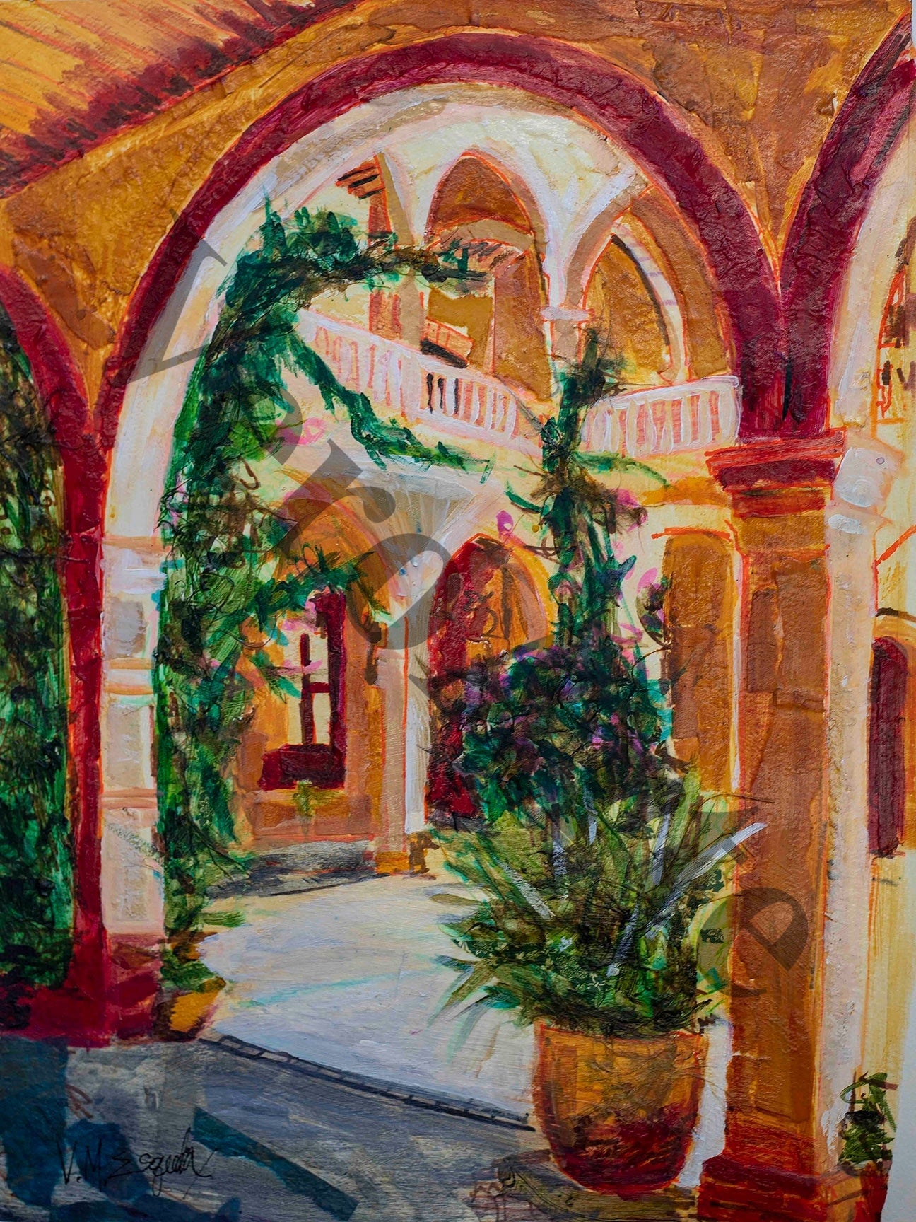 Tuscan Courtyard 18" x 24" original