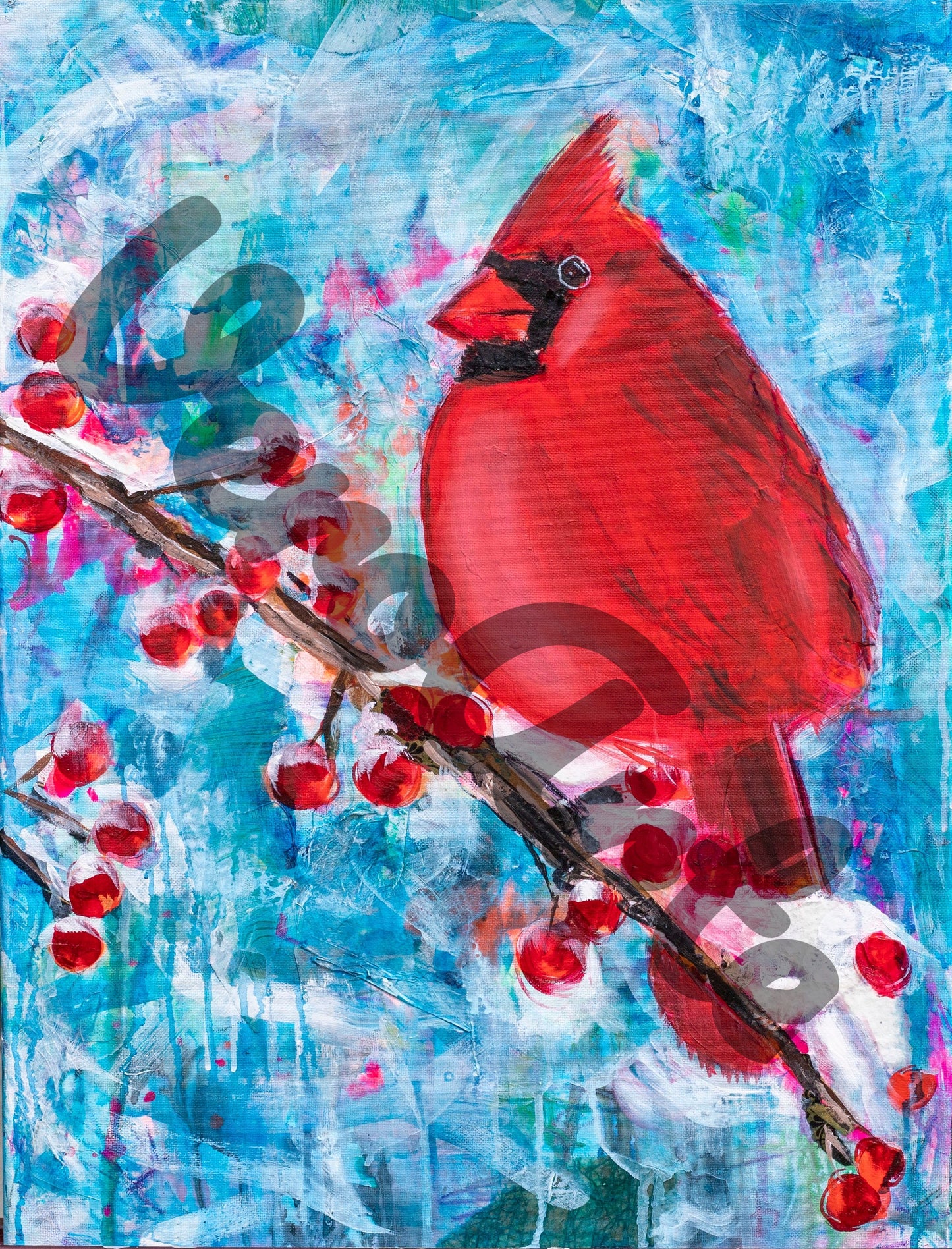 Christmas Cardinal 18" x 24" original