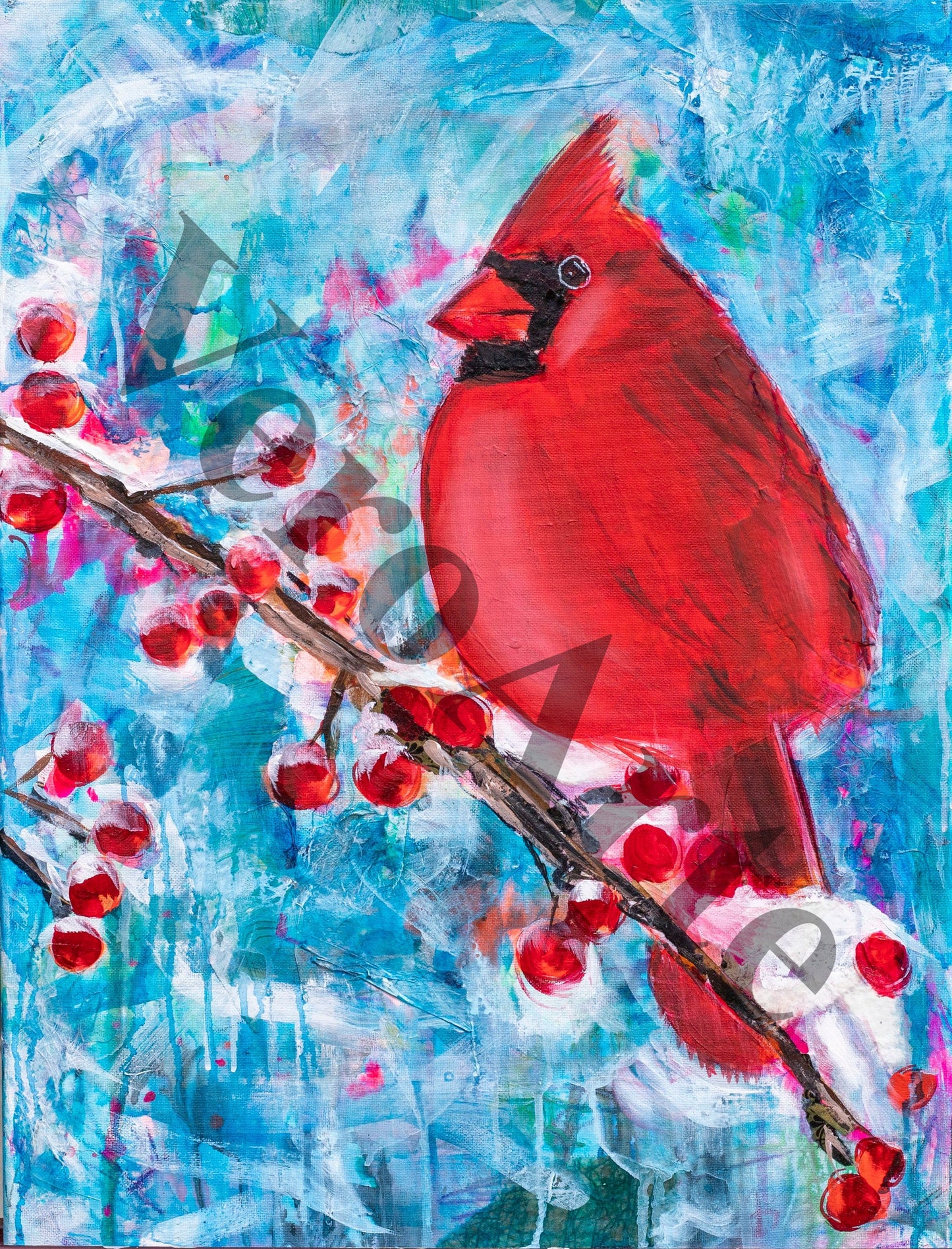 Christmas Cardinal 18" x 24" original